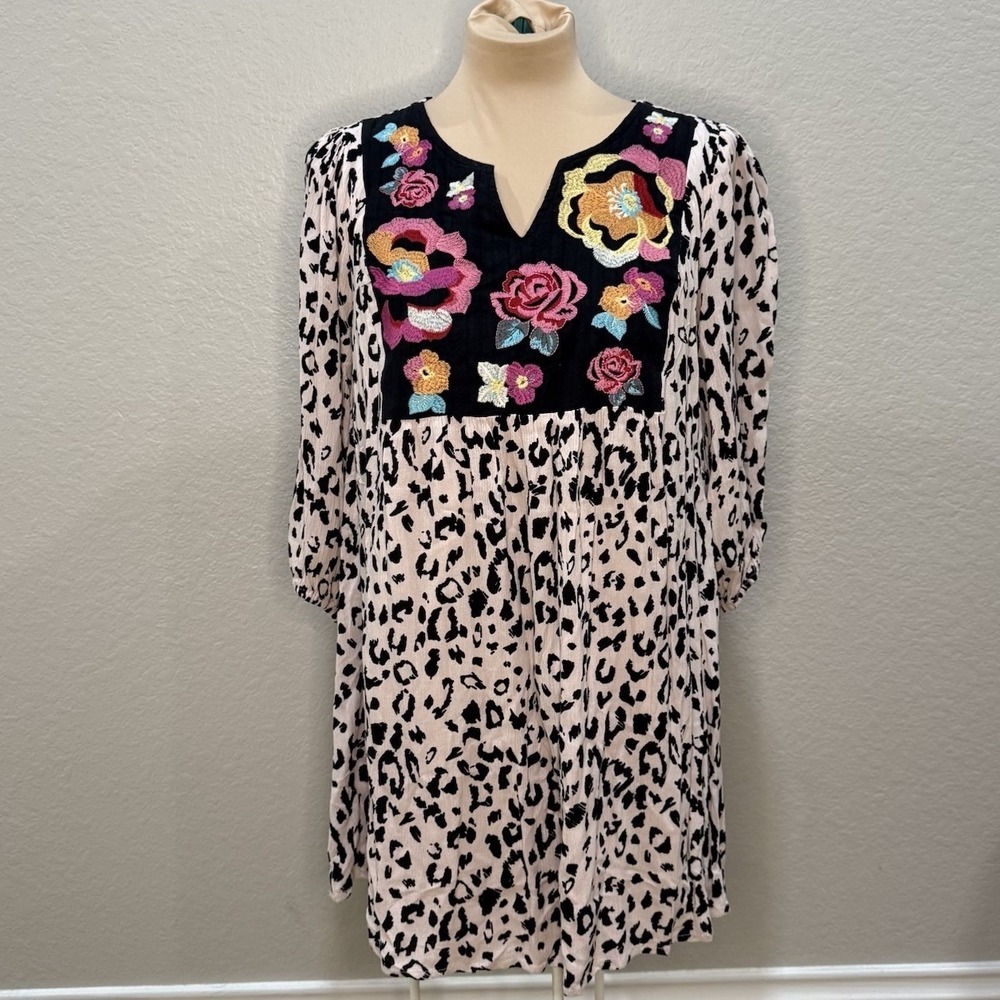 Savanna‎ Jane Peasant Mini Dress/Tunic Sz S Embroidered Boho Cottage Prairie
